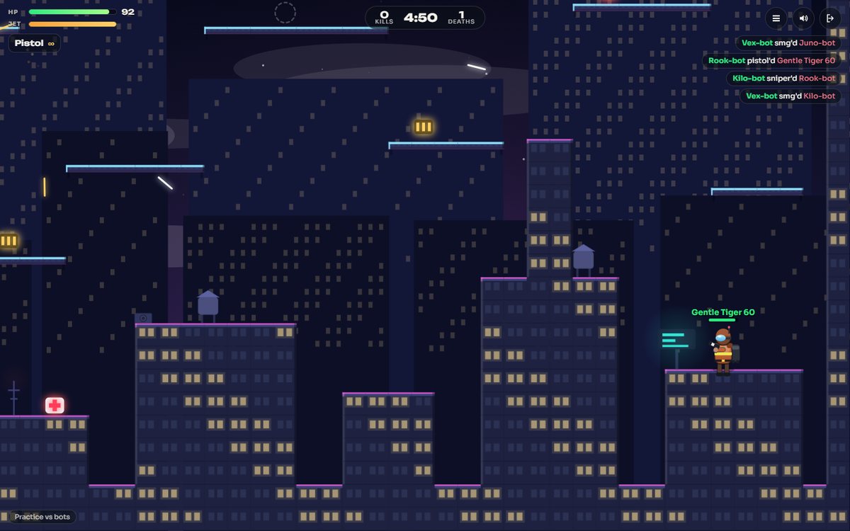 Jetbrawl arena: jetpack soldiers trading tracer fire over neon-edged platforms at night
